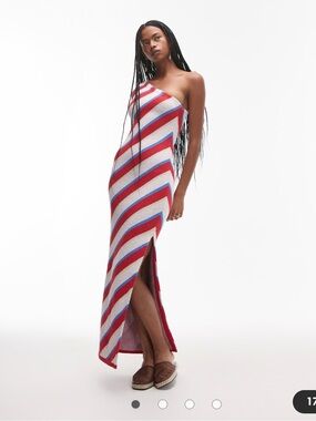 Topshop knitted stripe one shoulder maxi dress in multi